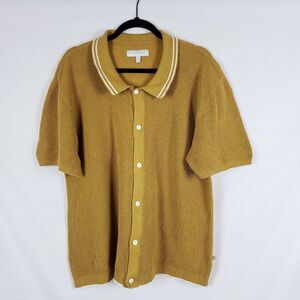 Standard Cloth Knit Polo Shirt Mens L Mustard Yellow Short Sleeve 100% Cotton